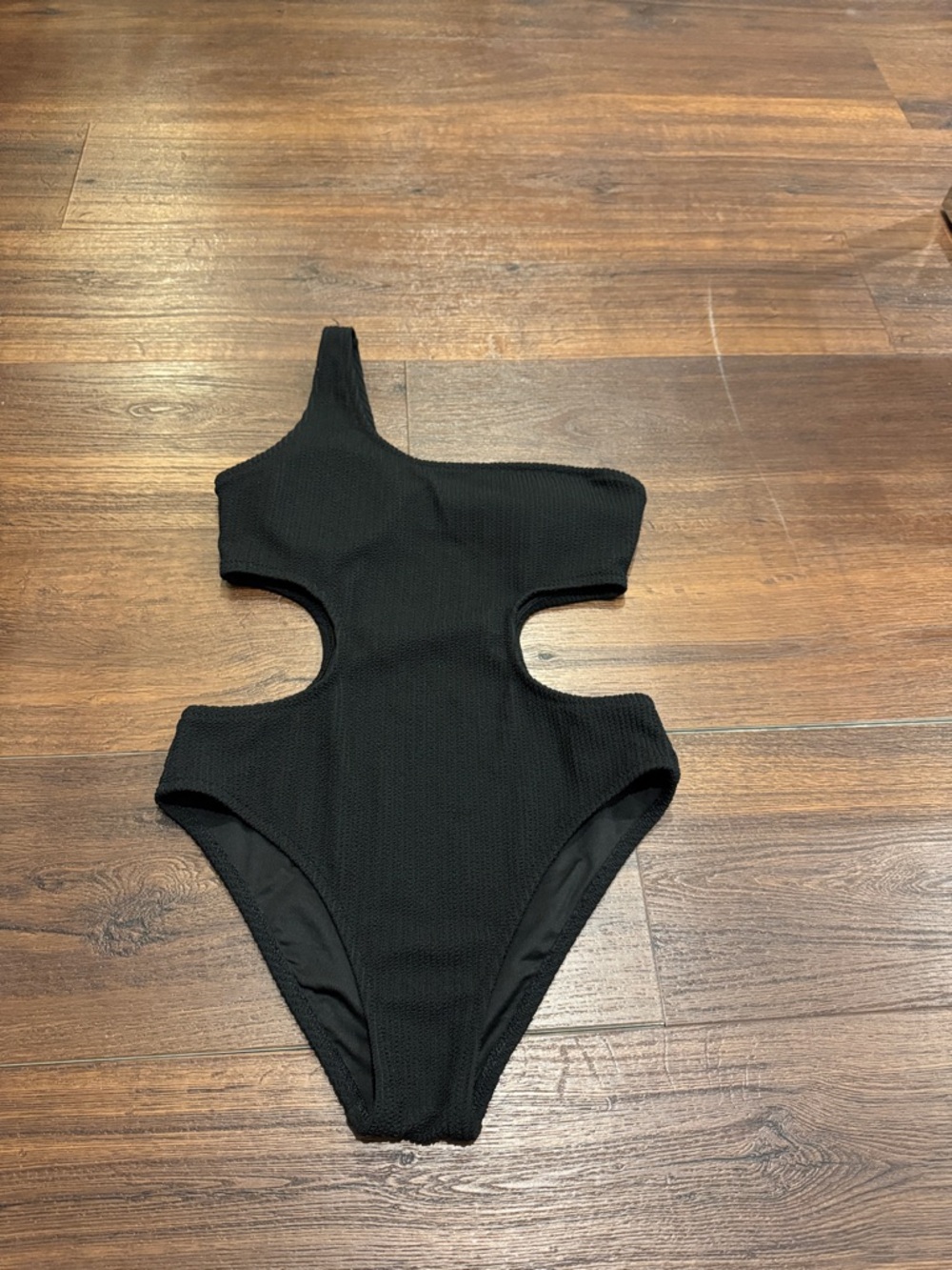 PINK Victoria's Secret One-Shoulder Black Cutout One-Piece Swimsuit